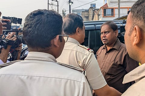 Aam Janata Unnayan Party (AJUP) chief Humayun Kabir engages in an argument with police personnel before being detained over alleged police interference during the Assembly by-election in Rejinagar, Murshidabad district, West Bengal, Tuesday, Oct. 6, 2026