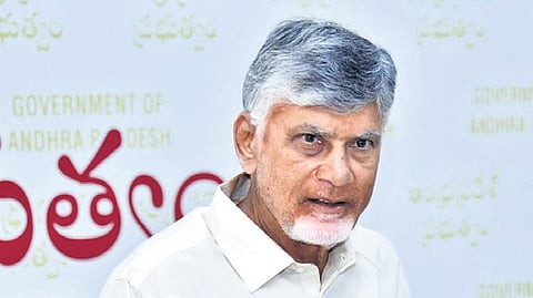 CM Nara Chandrababu Naidu during review meeting with the officials and the contract companies involved in the construction works of Amaravati on Tuesday.