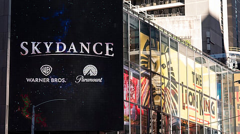 A Skydance billboard is displayed outside Paramount Global office in Times Square, Tuesday, Oct. 6, 2026, in New York.