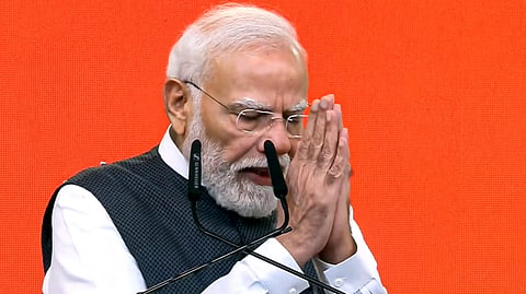 In this screengrab from a video posted on Oct. 7, 2026, Prime Minister Narendra Modi addresses the gathering during the Viksit Bharat Sankalp Sabha, in New Delhi.
