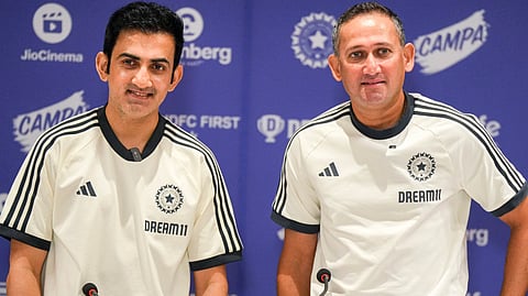 India head coach Gautam Gambhir and outgoing chairman of selectors Ajit Agarkar.