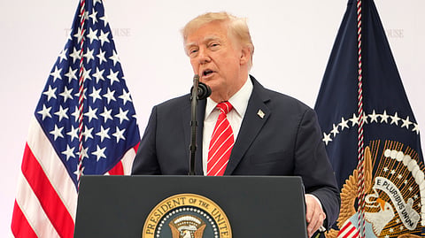 President Donald Trump speaks during an event at the U.S. Institute of Peace, Thursday, Oct. 8, 2026, in Washington.