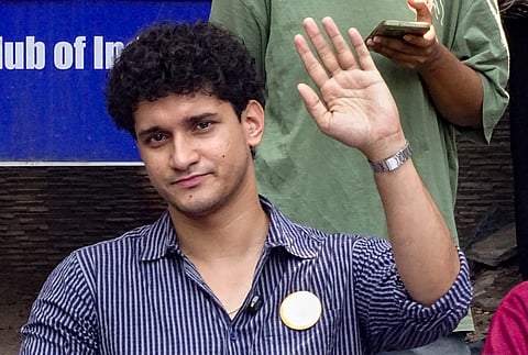 Cockroach Janta Party (CJP) co-convenor and spokesperson Saurav Das addresses a press conference at the Press Club of India, in New Delhi, Wednesday, Oct. 7, 2026.