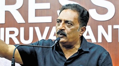 Actor Prakash Raj addresses media during a press conference.