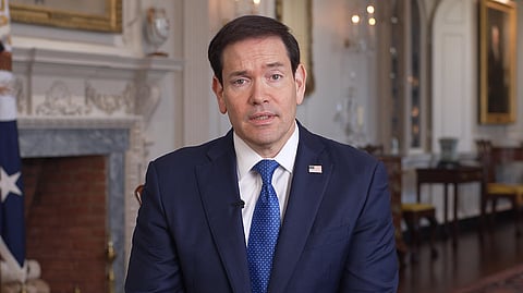 US Secretary of State Marco Rubio announces the sanctions against the International Criminal Court on Friday, Oct. 09, 2026.