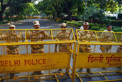 Security tightens near Jantar Mantar ahead of the Cockroach Janta Party's (CJP) protest scheduled for Oct 10, in New Delhi on Friday.