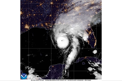 This satellite image from the National Oceanic and Atmospheric Administration shows Hurricane Isaias in the Gulf of Mexico, Friday, Oct. 9, 2026.