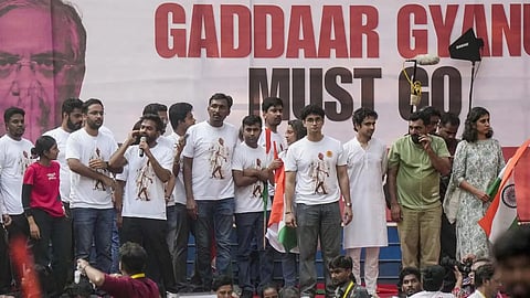 Members of the CJP protest at Shivaji Park, demanding the resignation of Chief Election Commissioner Gyanesh Kumar