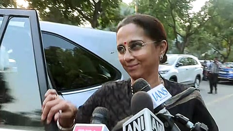 NCP-SCP MP Supriya Sule speaks to mediapersons in New Delhi.