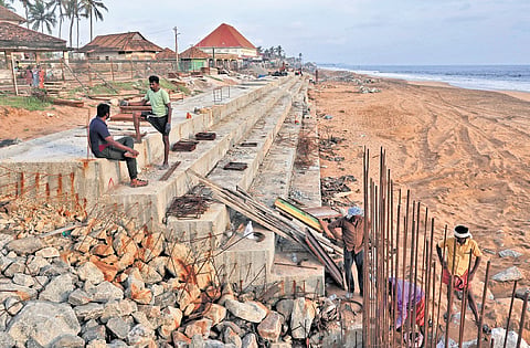 Renovation and coastal protection works in progress at Shankhumukham
Beach