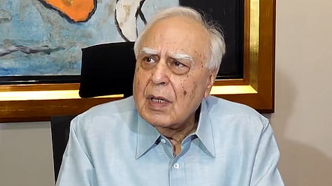 Senior Advocate and Rajya Sabha MP Kapil Sibal addresses a press conference in Delhi on Saturday, Oct. 10, 2026.