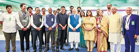PM Narendra Modi with Governor RV Arlekar, CM C Joseph Vijay, key researchers and officials at the Sudha Gopalakrishnan Brain Centre at IIT Madras on Sunday