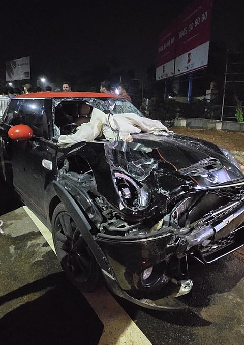 The luxury car involved in the fatal accident near Moozhiyal in Nedumbassery