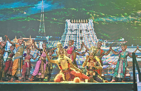 Artistes perform classical dances during the opening ceremony of the second edition of Vijayawada Utsav at Punnami Ghat on Sunday