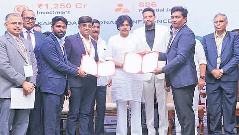 Dy CM Pawan Kalyan with officials at CII regional summit in Kakinada