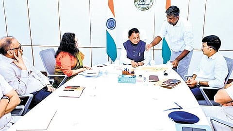 Chief Minister Mohan Charan Majhi taking a review of projects in Puri.