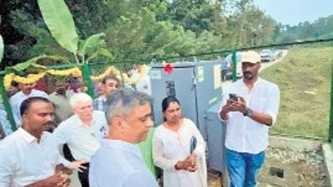 Virajpet MLA AS Ponnanna inaugurates the `4.84 crore power project at Cheeni Hudlu Haadi in Kodagu district.