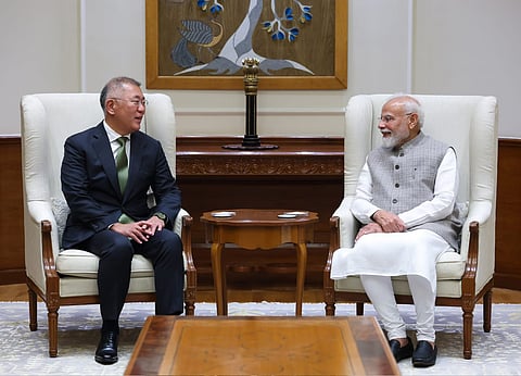 Prime Minister Narendra Modi and Hyundai Motor Group Executive Chair Euisun Chung met at the Prime Minister’s Office in New Delhi on Tuesday.