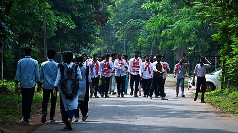 Candidates campaigning for Student Council Election at Utkal University campus in Bhubaneswar on Monday.