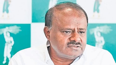 Union Minister HD Kumaraswamy speaks to the media in Bengaluru on Tuesday.