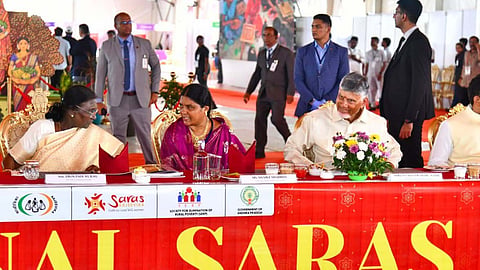 President Droupadi Murmu, Chief Minister N Chandrababu Naidu, Governor Abdul Nazeer and Union Ministers attend the inauguration of the National Saras Mela 2026 in Vijayawada on Thursday.