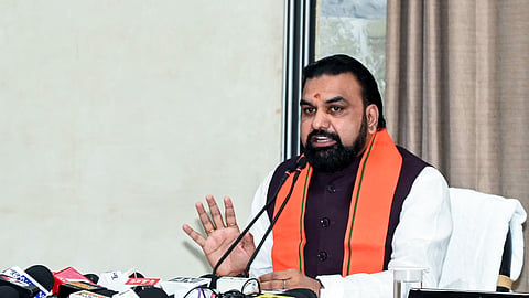 Bihar Chief Minister Samrat Choudhary addresses a press conference in Patna.
