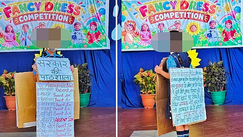 The placard listed 10 entries, marking unemployment, hatred, corruption, terrorism, inflation, poverty, vote theft, paper leaks and scams as “present”, while democracy was marked “absent”.