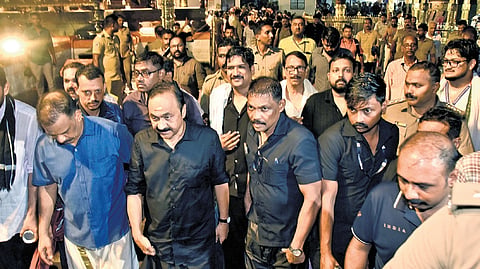 Chief Minister V D Satheesan during his visit to Sabarimala Sannidhanam on Saturday