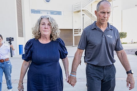Debra and Martin Robinson, parents of Australian brothers Callum and Jake Robinson, leave the courthouse after the trial of the men accused of murdering the brothers and an American friend, in Ensenada, Mexico, Friday, Oct. 9, 2026.