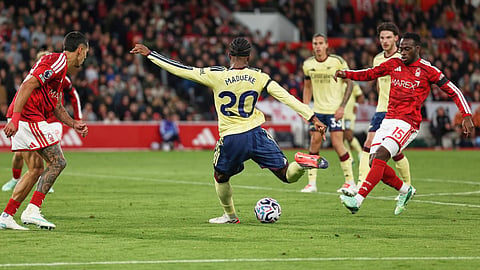 It was Madueke (in picture) who provided the key intervention, cutting in from the left flank to unleash a powerful drive that deflected past Forest keeper Matz Sels in the 80th minute.
