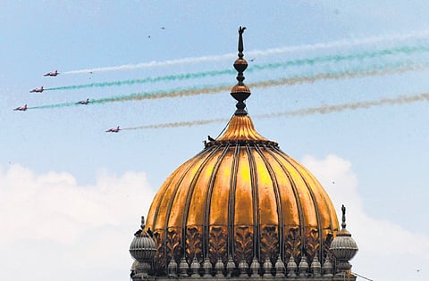Indian Air Force team performs at Dasara Air Show in Mysuru on Monday