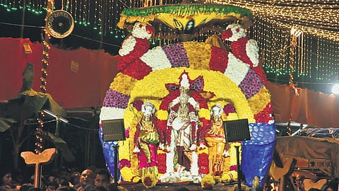 Nagarotsavam of Goddess Kanaka Durga being taken out in Vijayawada on Sunday as part of Navaratri festivities.