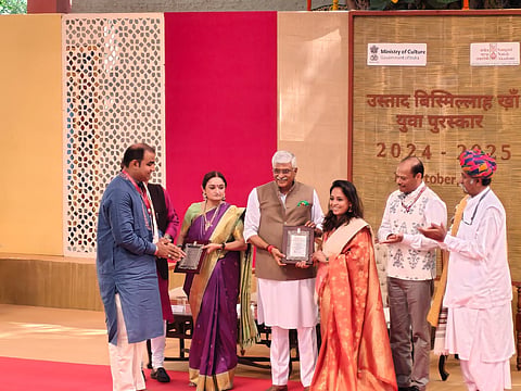 Rajasthan’s Akram Khan Behrupiya received the puraskar for folk dance, Bihar’s Manisha Srivastava for Folk music, while Hito Kiho from Nagaland was honoured for Choir music.