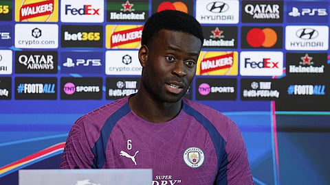 Manchester City's Marc Guehi during the press conference on October 17, 2026.