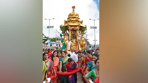 Swarna Ratham Seva procession during brahmotsavams in Tirumala.