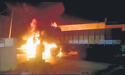 Unknown miscreants set the vehicle of a YSRCP contestant on fire in Pulivendula on Tuesday night