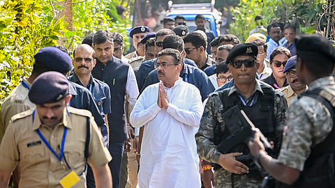 West Bengal Chief Minister Suvendu Adhikari during a visit to the residence of a victim of the Durga Puja stampede in Kolkata, at Chakdaha, in Nadia district, West Bengal, Tuesday, Oct. 20, 2026. At least nineteen people were killed and 25 injured in a stampede at the Chorbagan Durga Puja pandal in north Kolkata on Saturday evening.