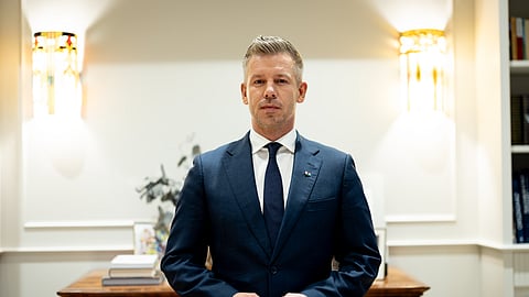 Hungary Prime Minister Peter Magyar poses for a portrait during an interview with The Associated Press in Budapest, Tuesday, Oct. 20, 2026.