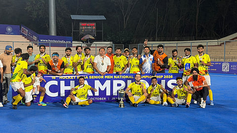 Haryana players and support staff celebrate their title triumph on Wednesday