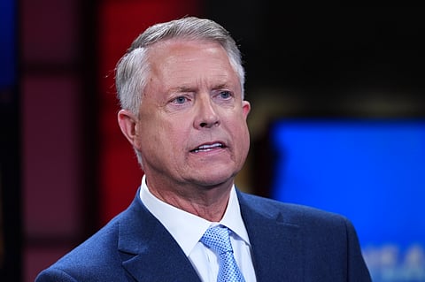 Republican Sen. Roger Marshall participates in a debate with Democratic nominee for U.S. Senate Adam Hamilton at WDAF TV in Kansas City, Mo., Wednesday, Oct. 21, 2026.