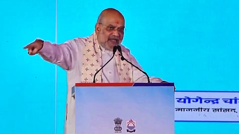 Union Home Minister Amit Shah addresses the inauguration and foundation stone laying ceremony of Yamuna revival projects, in New Delhi, Thursday, Oct. 22, 2026.