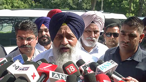 Shiromani Akali Dal (SAD) Chief Sukhbir Singh Badal speaks to the media, in Chandigarh.