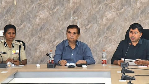 State Election Commissioner Anil Chandra Punetha during a video conference with District Collectors and SPs on Wednesday. SEC Secretary A. Mallikarjuna and IGP B. Raja Kumari are seen.