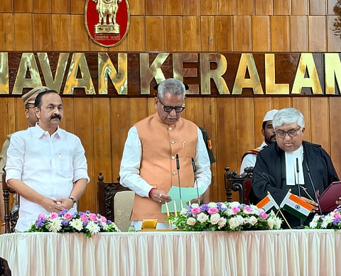 Kerala High Court Chief Justice Soumen Sen administered the oath of office at a brief function held at Lok Bhavan here. Chief Minister VD Satheesan is also seen beside him.