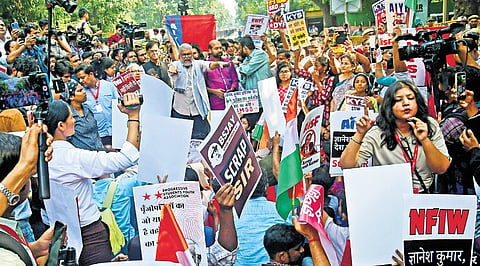 Protesters at a march against the CEC in New Delhi on Friday