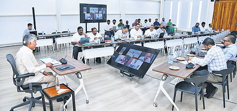Chief Minister N Chandrababu Naidu speaking at the State Investment Promotion Board (SIPB) meeting at his camp office on Thursday