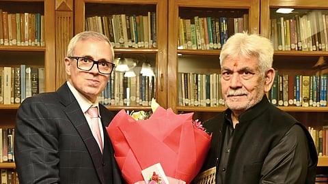 Jammu and Kashmir Chief Minister Omar Abdullah calls on Lieutenant Governor Manoj Sinha on Oct. 24, 2026.