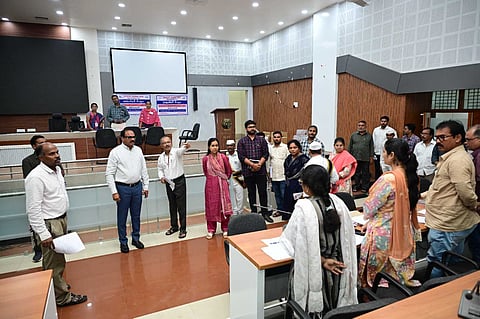 Kadapa District Collector Sreedhar Cherukuri inspecting the nomination process for Kadapa, Mydukur and Rajampet Municipal Corporations at the Collectorate.