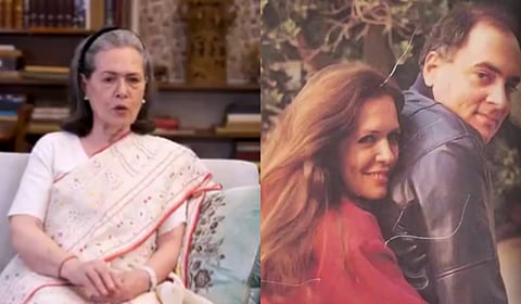 Congress leader Sonia Gandhi recalls how she met Rajiv Gandhi in Cambridge and showed their pictures and that of the restaurant where they first met.