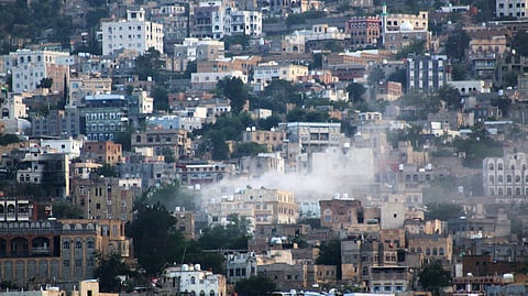 Smoke rises after an attack by Houthi rebels on the city of Taiz, Yemen, on Oct. 21, 2015.